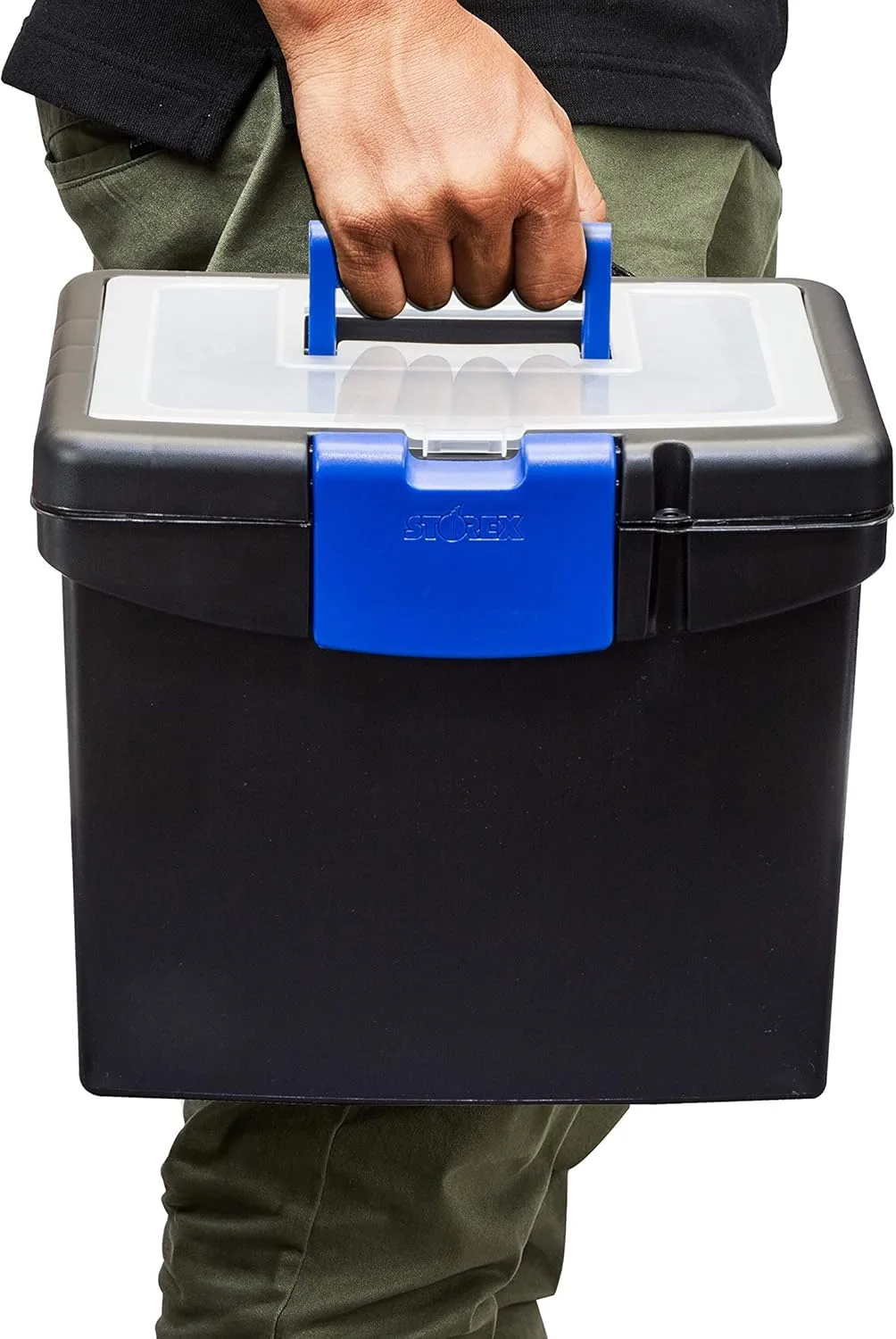 Storex, STX61415B02C, File Storage Box with XL Storage Lid, 1 Each, Black, Blue (Pack of 4) 11"x13.3"x10.9" (Pack of 4)