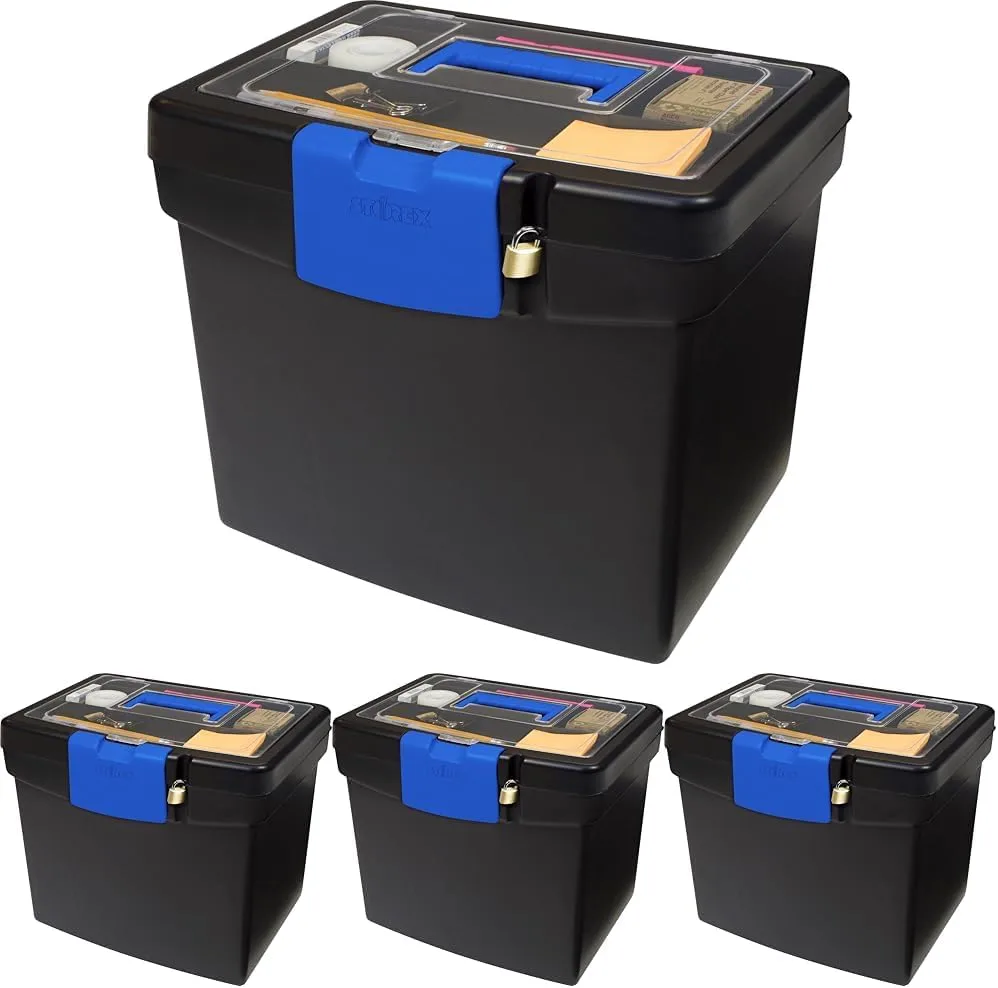 Storex, STX61415B02C, File Storage Box with XL Storage Lid, 1 Each, Black, Blue (Pack of 4) 11"x13.3"x10.9" (Pack of 4)