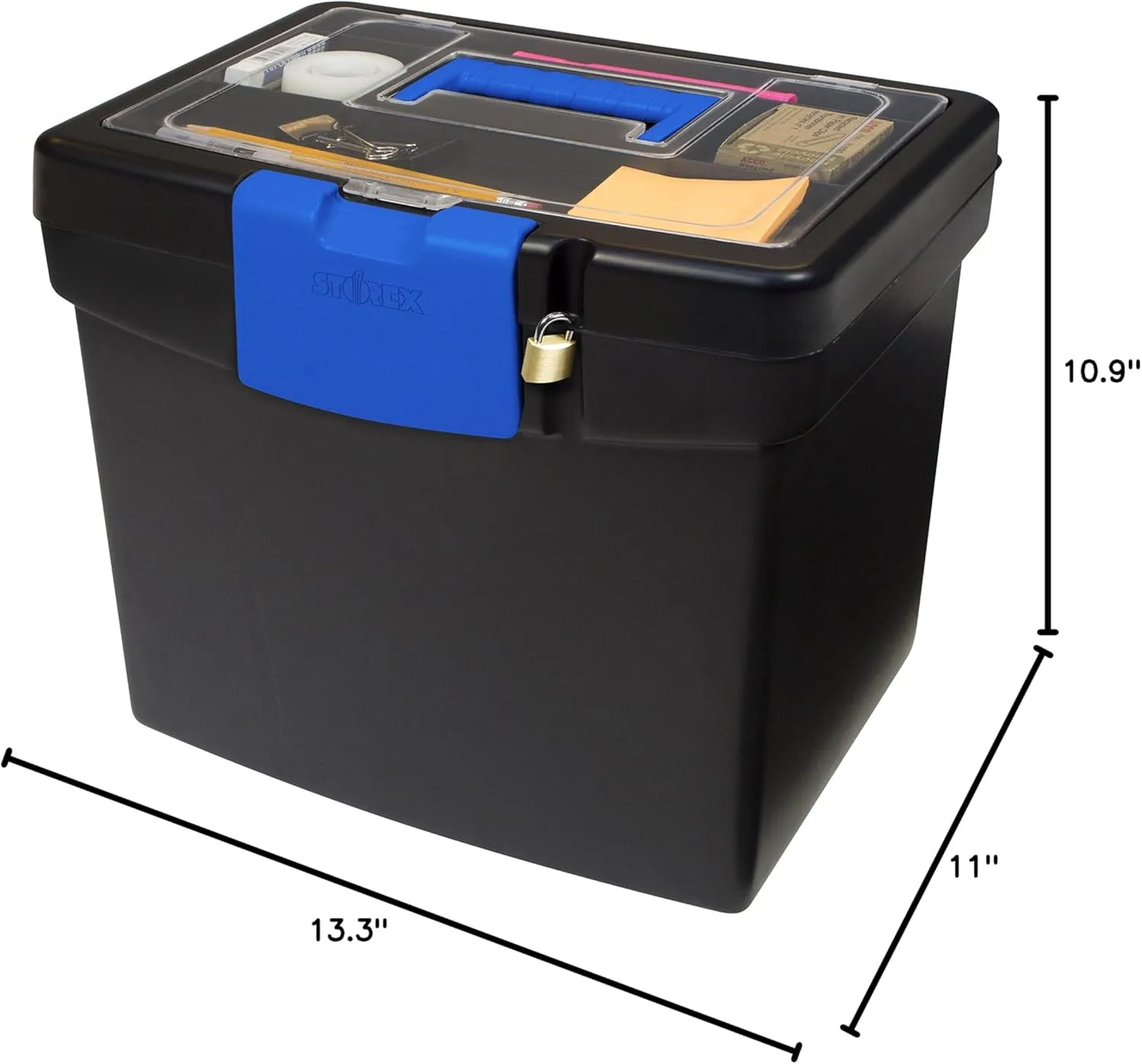 Storex, STX61415B02C, File Storage Box with XL Storage Lid, 1 Each, Black, Blue (Pack of 4) 11"x13.3"x10.9" (Pack of 4)