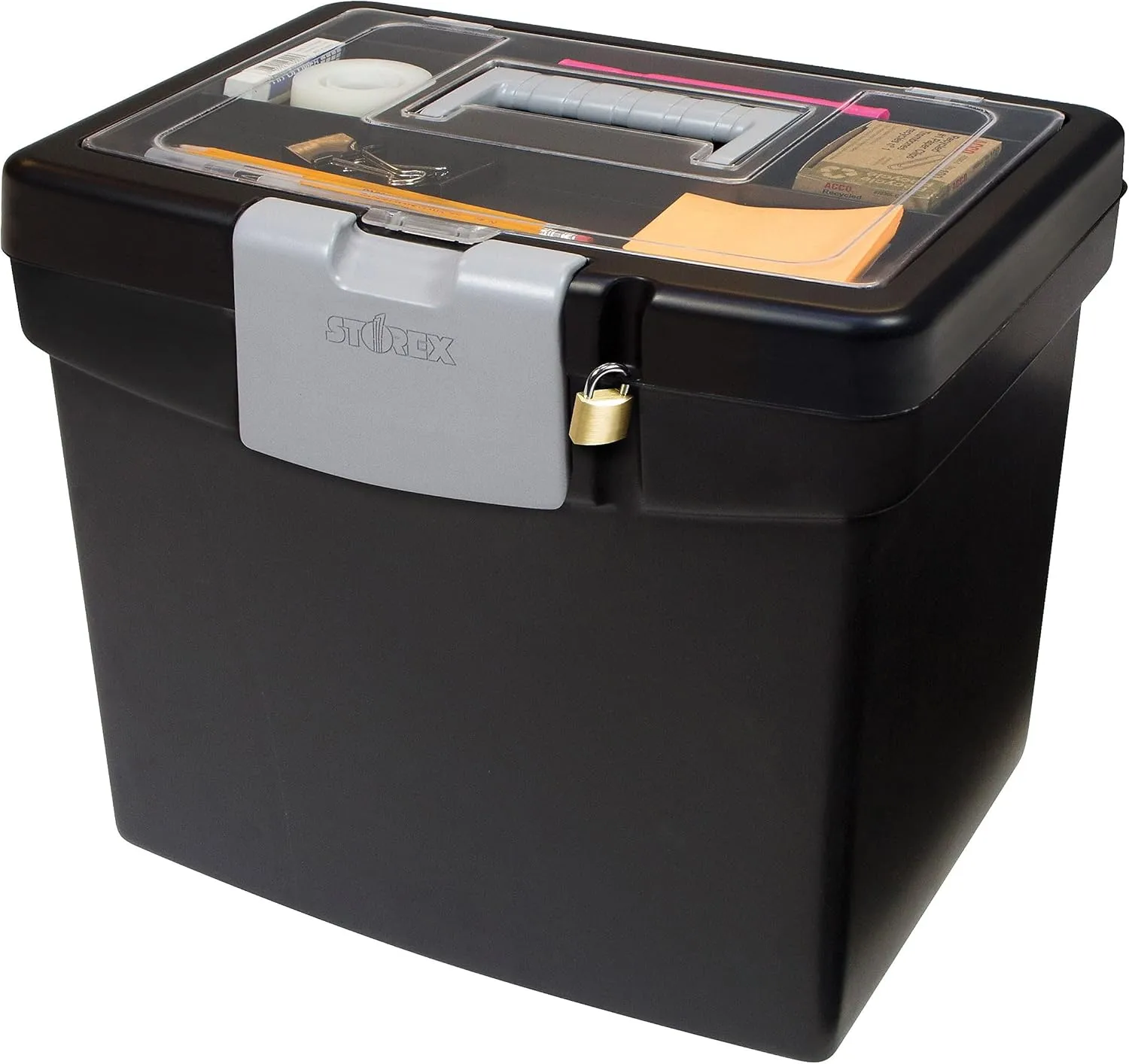Storex Economy Portable File Box for Letter Size Hanging Files, Black (61502U01C)