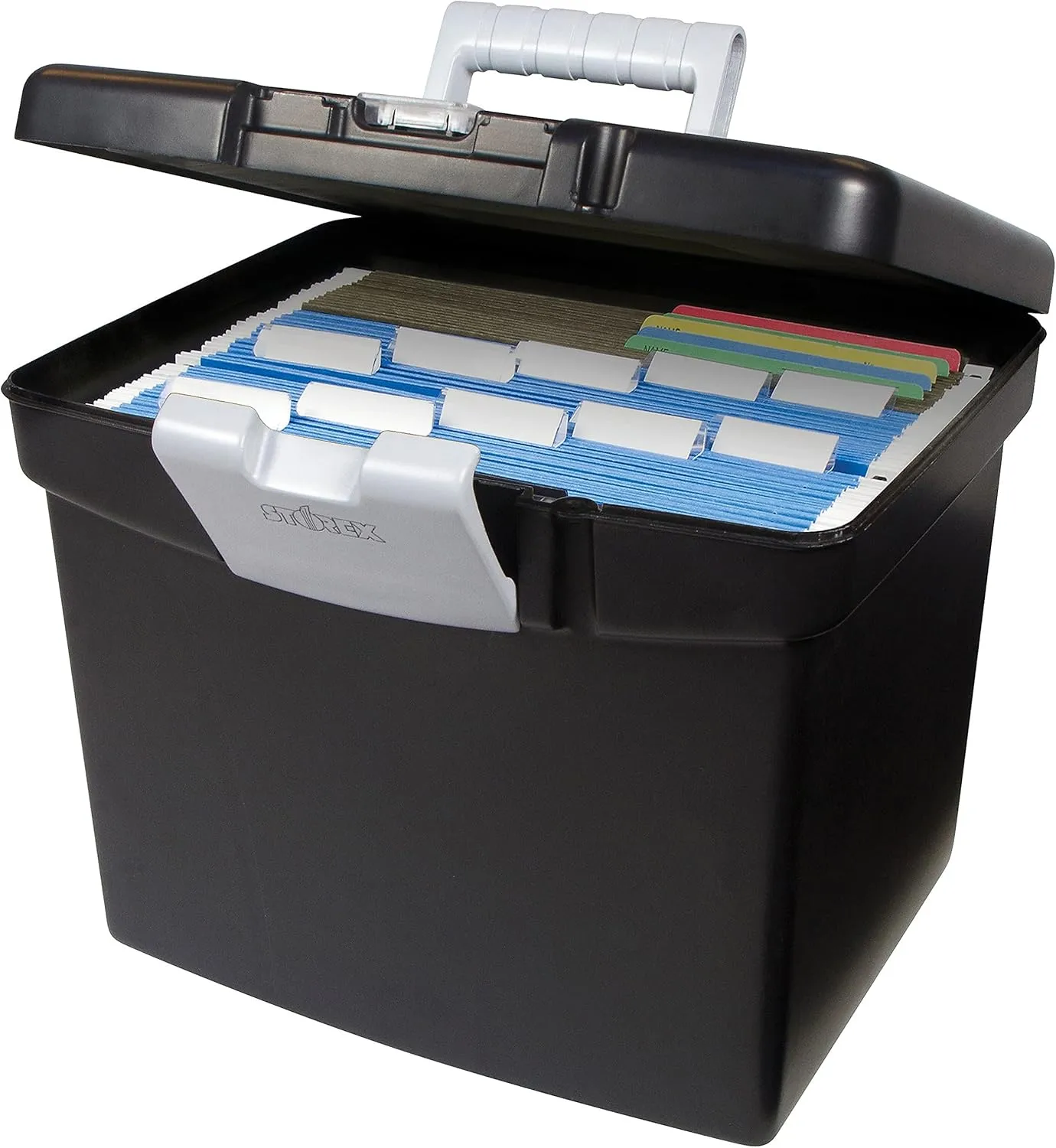 Storex Economy Portable File Box for Letter Size Hanging Files, Black (61502U01C)