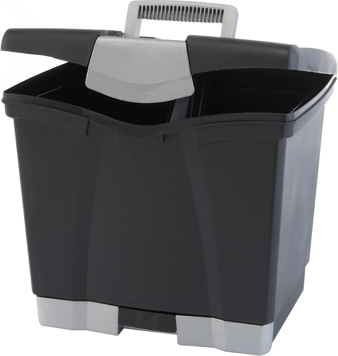Storex Portable File Storage Box with Drawer Tray, Latch Lid, Letter Size, Black (61523U01C)