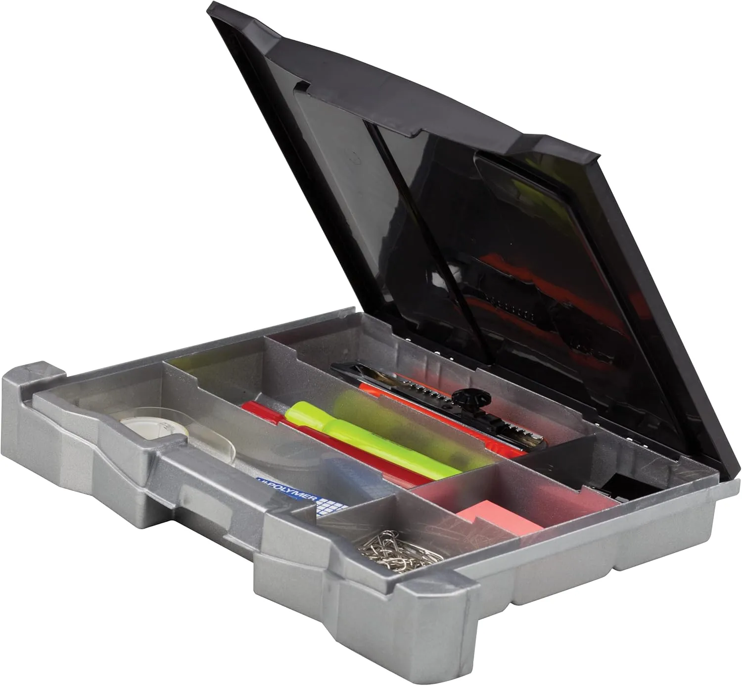 Storex Portable File Storage Box with Drawer Tray, Latch Lid, Letter Size, Black (61523U01C)