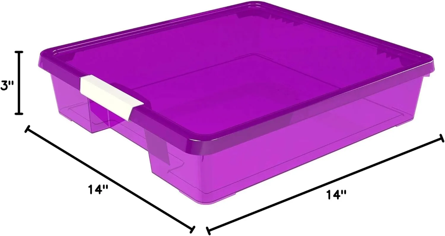 Storex Stackable Craft Boxes, Small Size, 3in x 14in x 14in, Assorted Bright, Carton Of 5