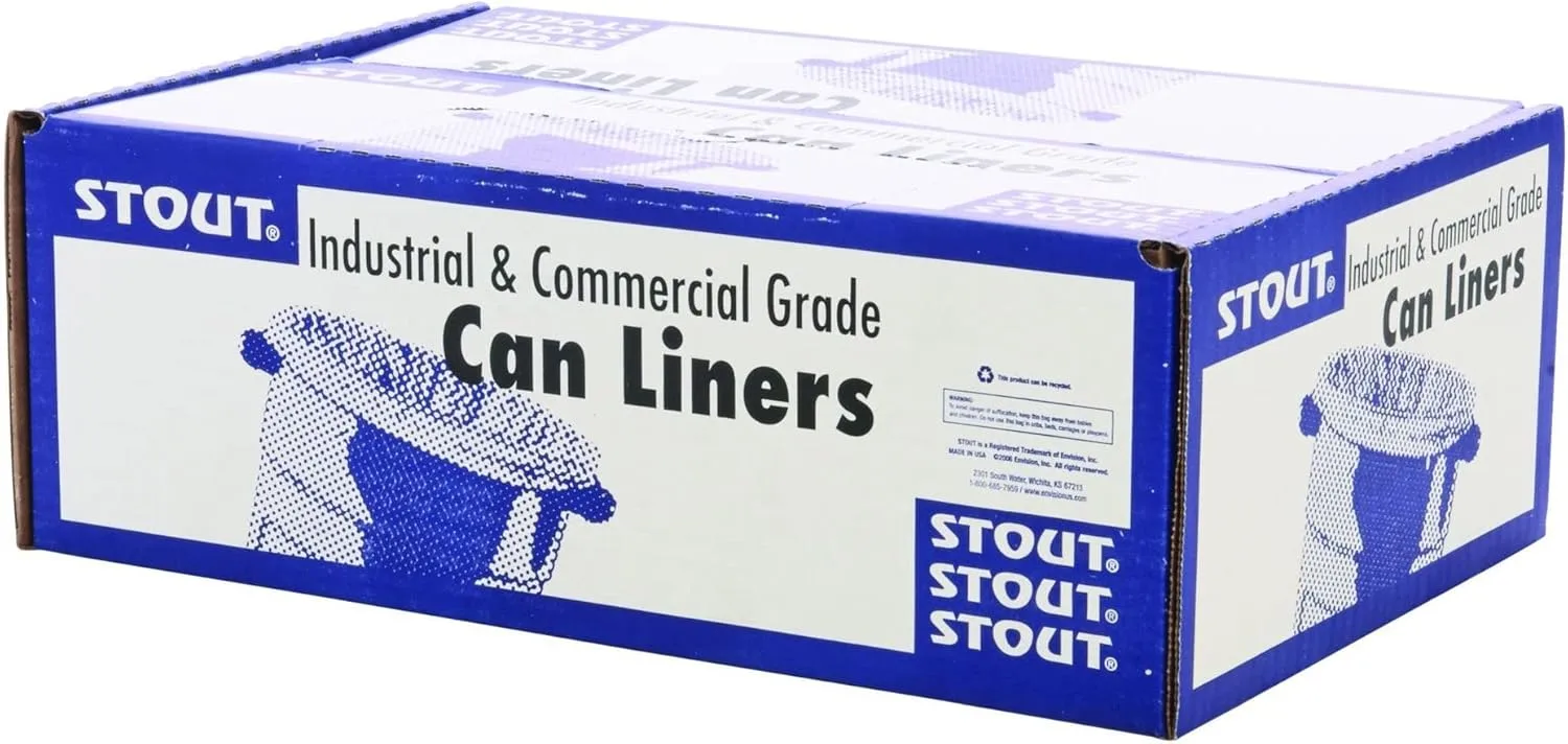 Stout by Envision 30 Gallon Heavy Duty Total Recycled Content (TRC) Trash Bags, X-Heavy 1.3 Mil Plastic, 30% PCM, 100 Bags, 30"x39" (T3039B13)