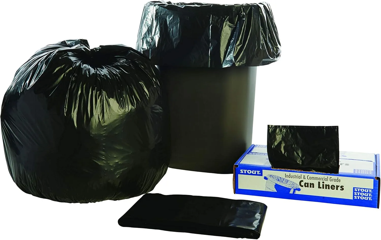 Stout by Envision 30 Gallon Heavy Duty Total Recycled Content (TRC) Trash Bags, X-Heavy 1.3 Mil Plastic, 30% PCM, 100 Bags, 30"x39" (T3039B13)