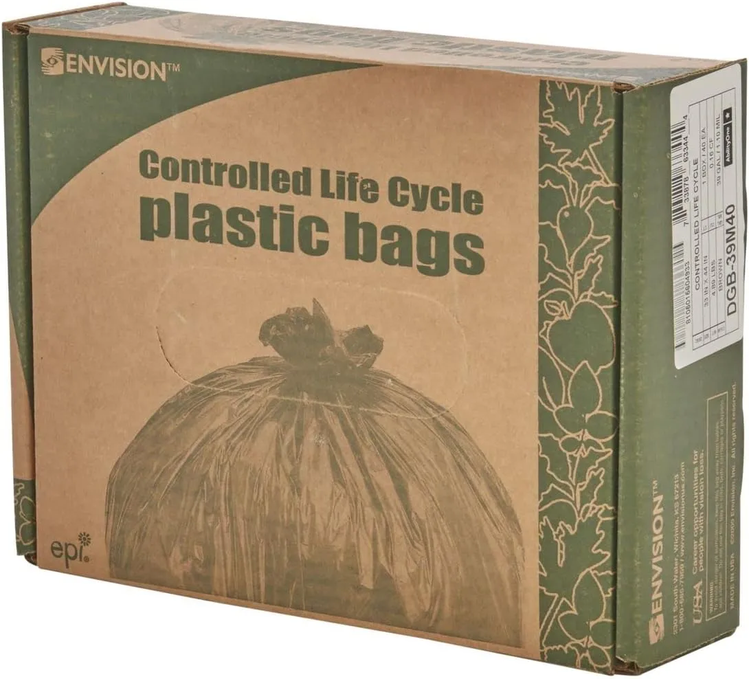 Stout by Envision 39 Gallon 33" x 44" Controlled Life-Cycle Trash Bags, 40/Box, Brown
