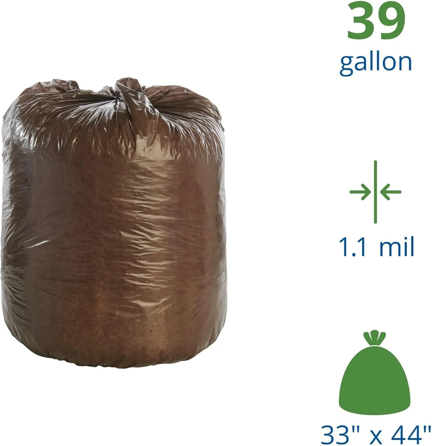 Stout by Envision 39 Gallon 33" x 44" Controlled Life-Cycle Trash Bags, 40/Box, Brown