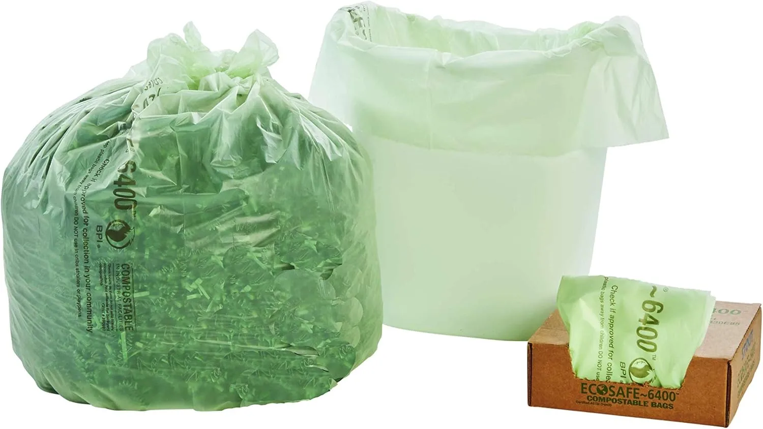 Stout E2430E85 EcoSafe-6400 Compostable Compost Bags 13gal .85mil 24 x 30 Green 45/Box