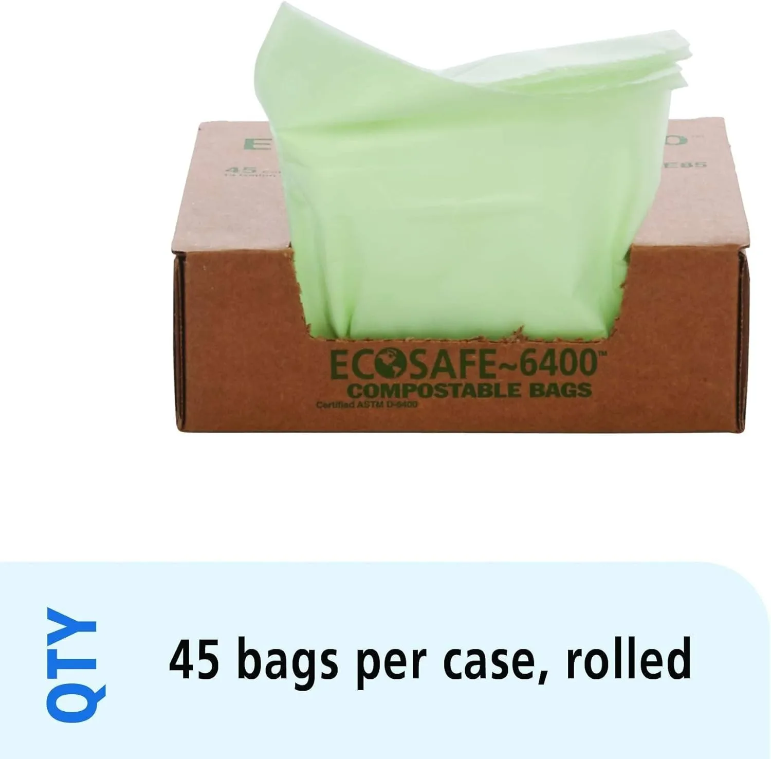 Stout E2430E85 EcoSafe-6400 Compostable Compost Bags 13gal .85mil 24 x 30 Green 45/Box