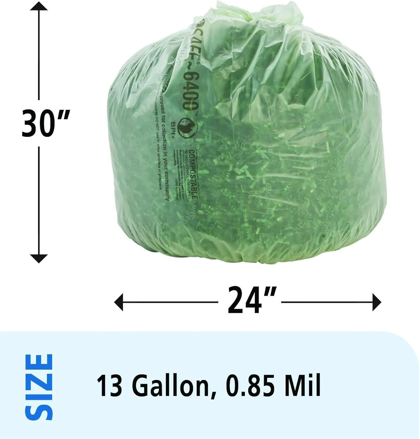 Stout E2430E85 EcoSafe-6400 Compostable Compost Bags 13gal .85mil 24 x 30 Green 45/Box