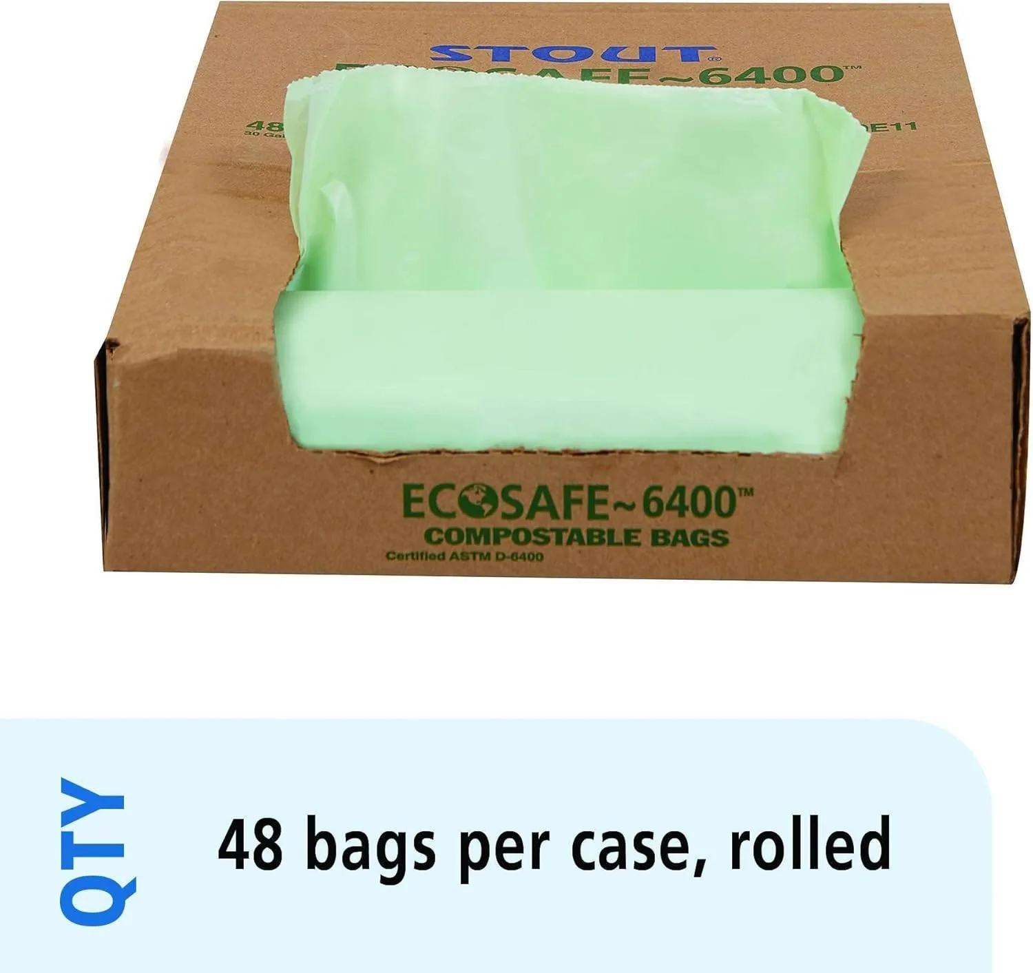 Stout by Envision Ecosafe-6400 Bags, 30 Gal, 1.1 Mil, 30" X 39", Green, 48/box