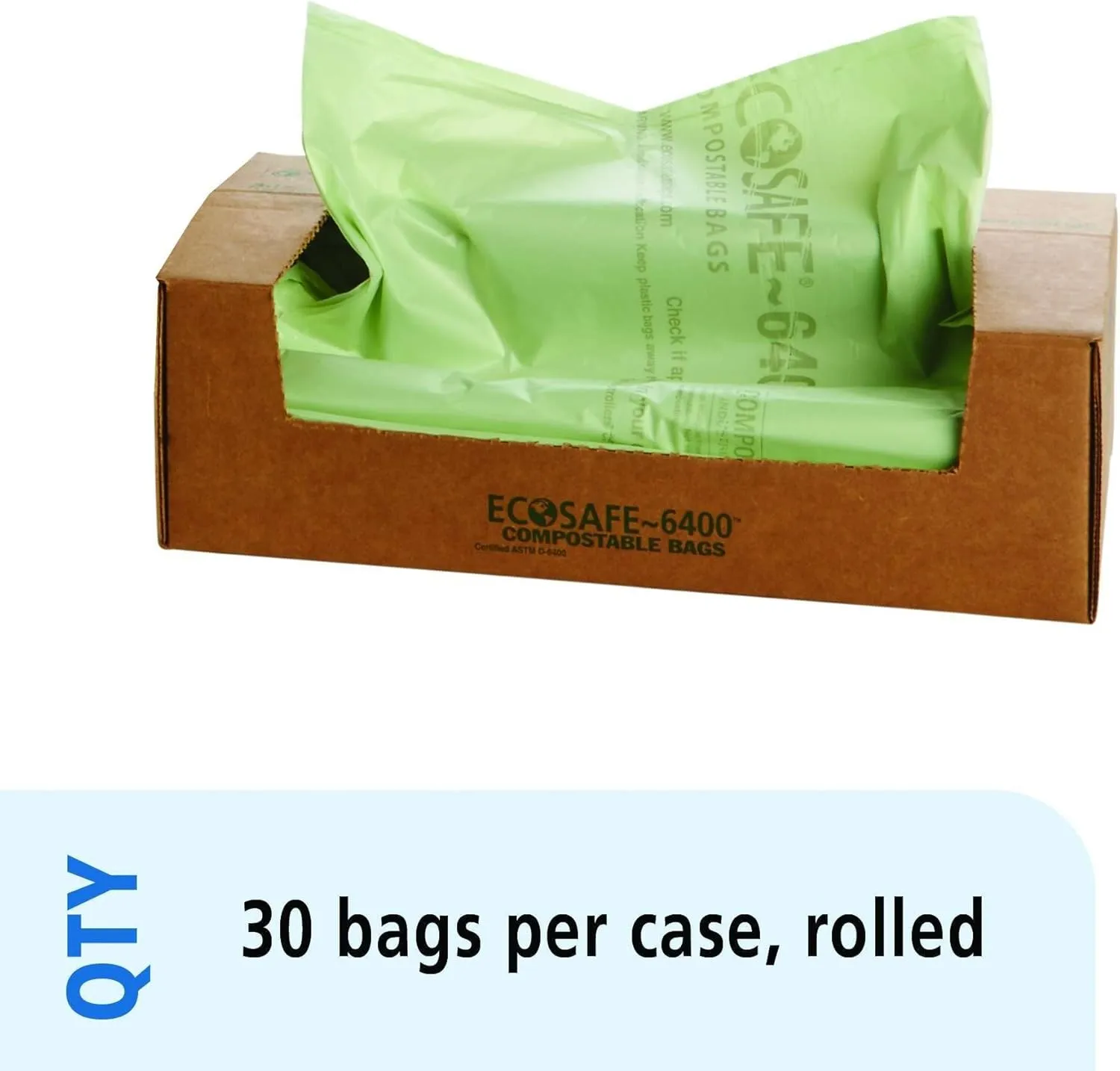 Stout EcoSafe-6400 Compostable Bags, 0.85 mil, 64-Gallon (48 x 60), Green, 30/Box