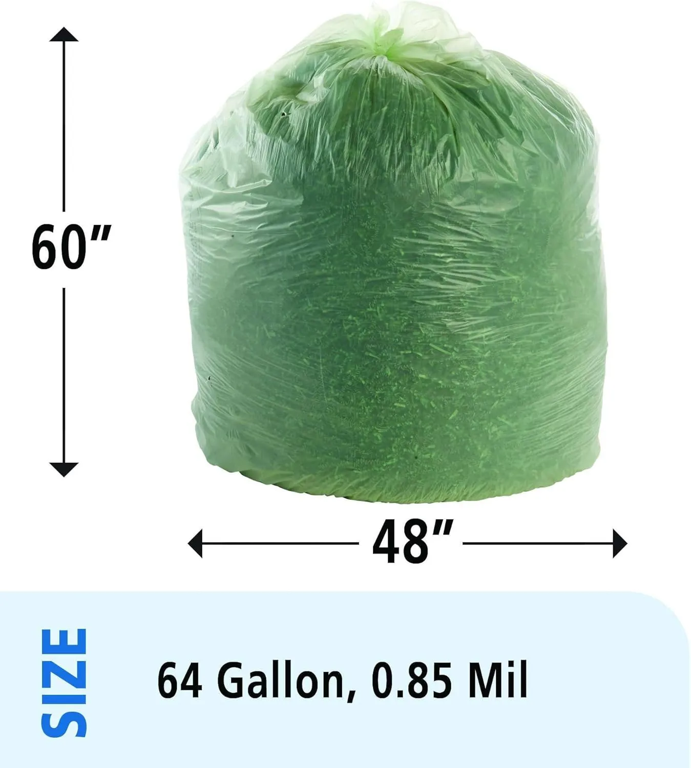 Stout EcoSafe-6400 Compostable Bags, 0.85 mil, 64-Gallon (48 x 60), Green, 30/Box
