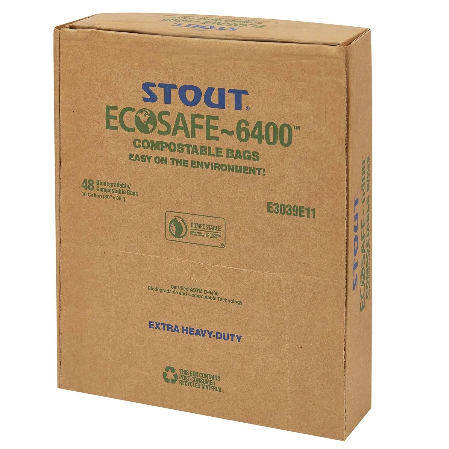 Stout by Envision Ecosafe-6400 Bags, 48 Gal, 0.85 Mil, 42" X 48", Green, 40/box