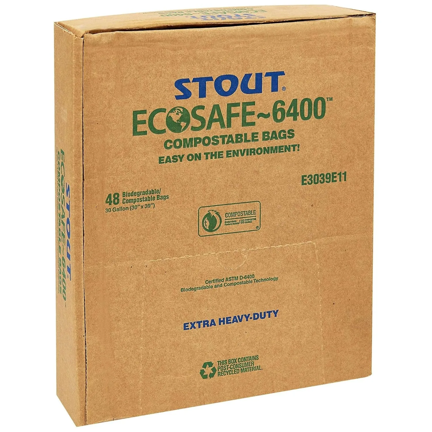Stout by Envision Ecosafe-6400 Bags, 48 Gal, 0.85 Mil, 42" X 48", Green, 40/box