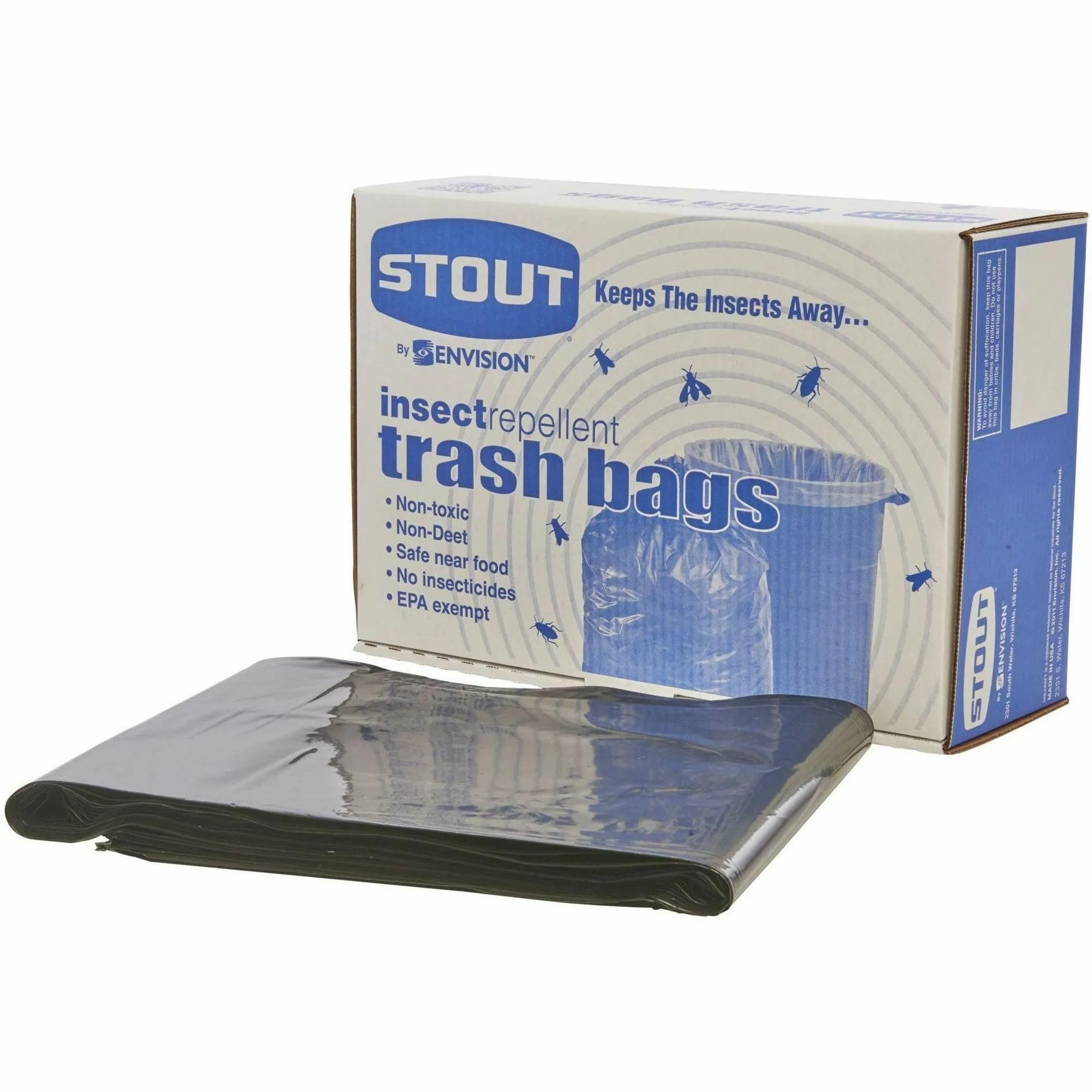 Stout Pest-Guard 2.00-mil Insect-Repellent Trash Bags, 55 Gallon, 37 x 52, Black, 65/Box
