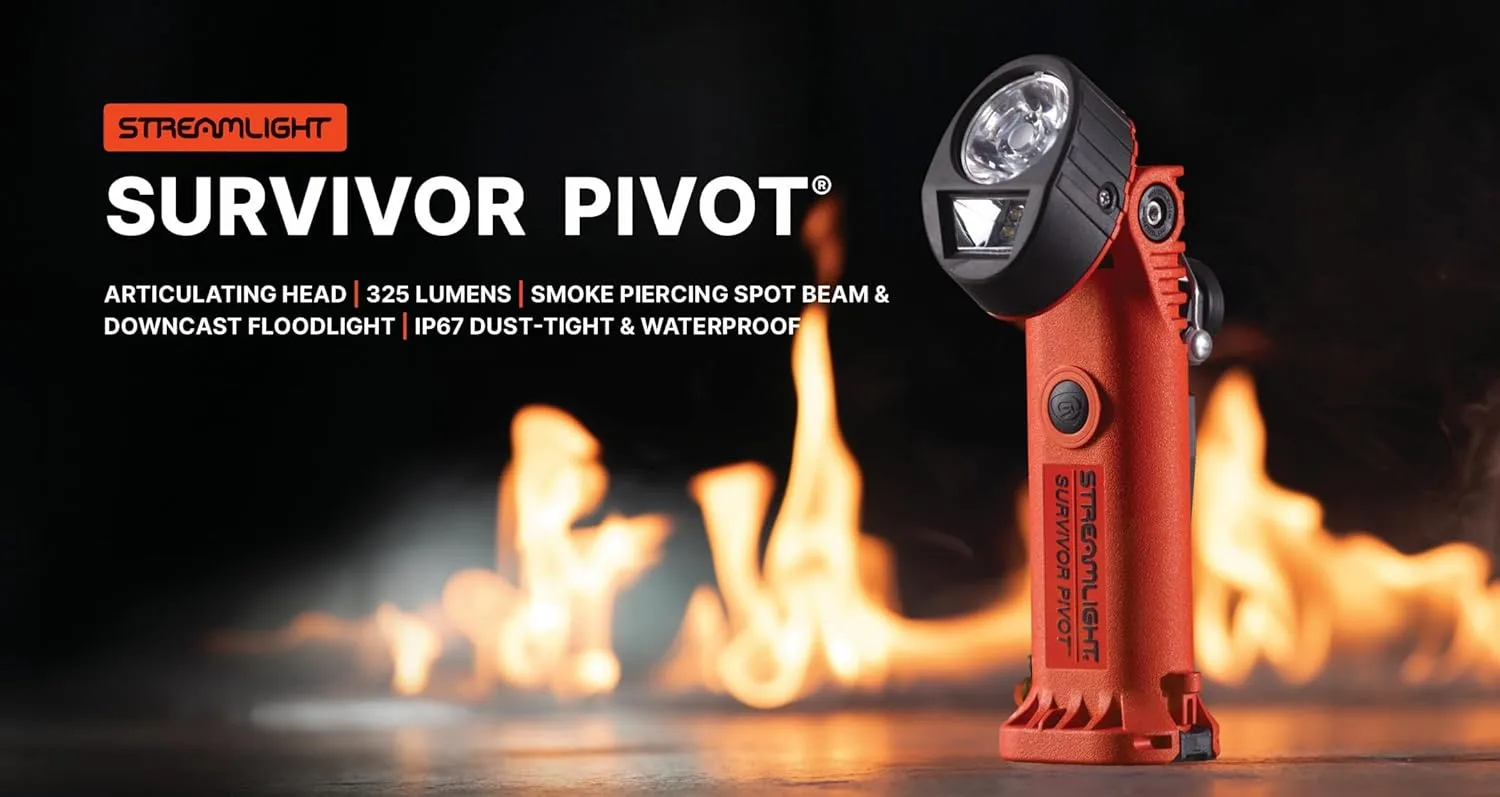 Streamlight 91810 Survivor Pivot 325-Lumen Right Angle Articulating Dual Beam Flashlight with Alkaline Batteries and Clip