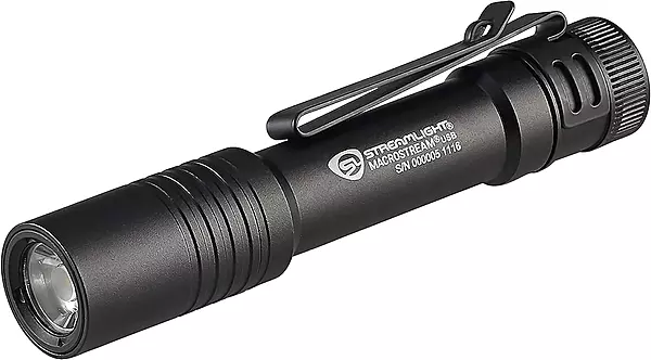 Streamlight 66320 MacroStream USB 500-Lumen 2000-Candela Rechargeable EDC Compact LED Flashlight with USB Cable, Black