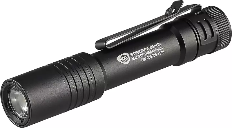 Streamlight 66320 MacroStream USB 500-Lumen 2000-Candela Rechargeable EDC Compact LED Flashlight with USB Cable, Black