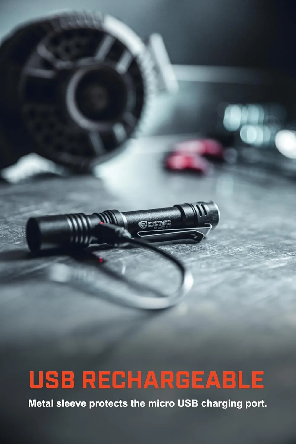 Streamlight 66320 MacroStream USB 500-Lumen 2000-Candela Rechargeable EDC Compact LED Flashlight with USB Cable, Black
