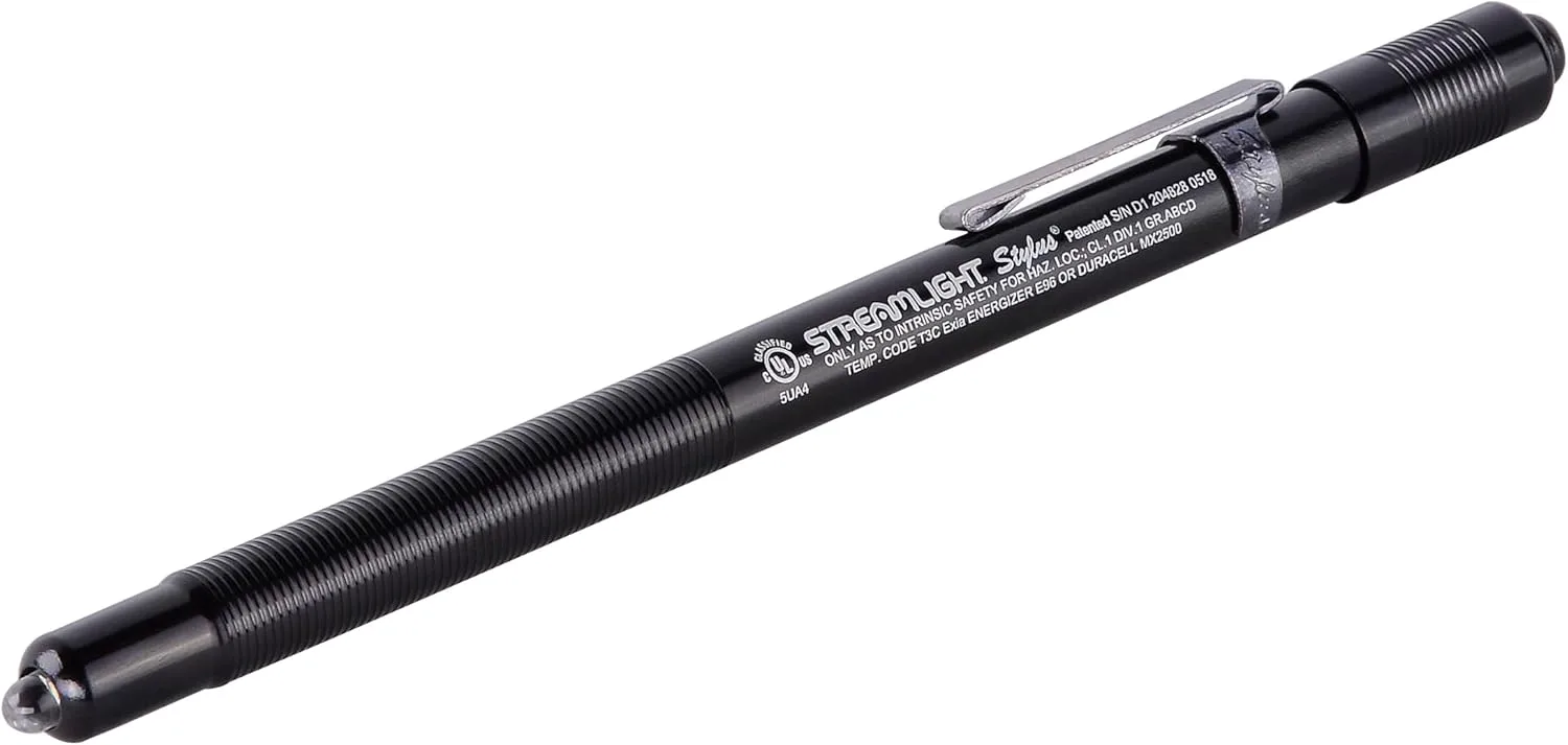 Streamlight 65058 Stylus 11-Lumen UL Listed White LED Pen Light with 3 AAAA Batteries, Black 4-Inch