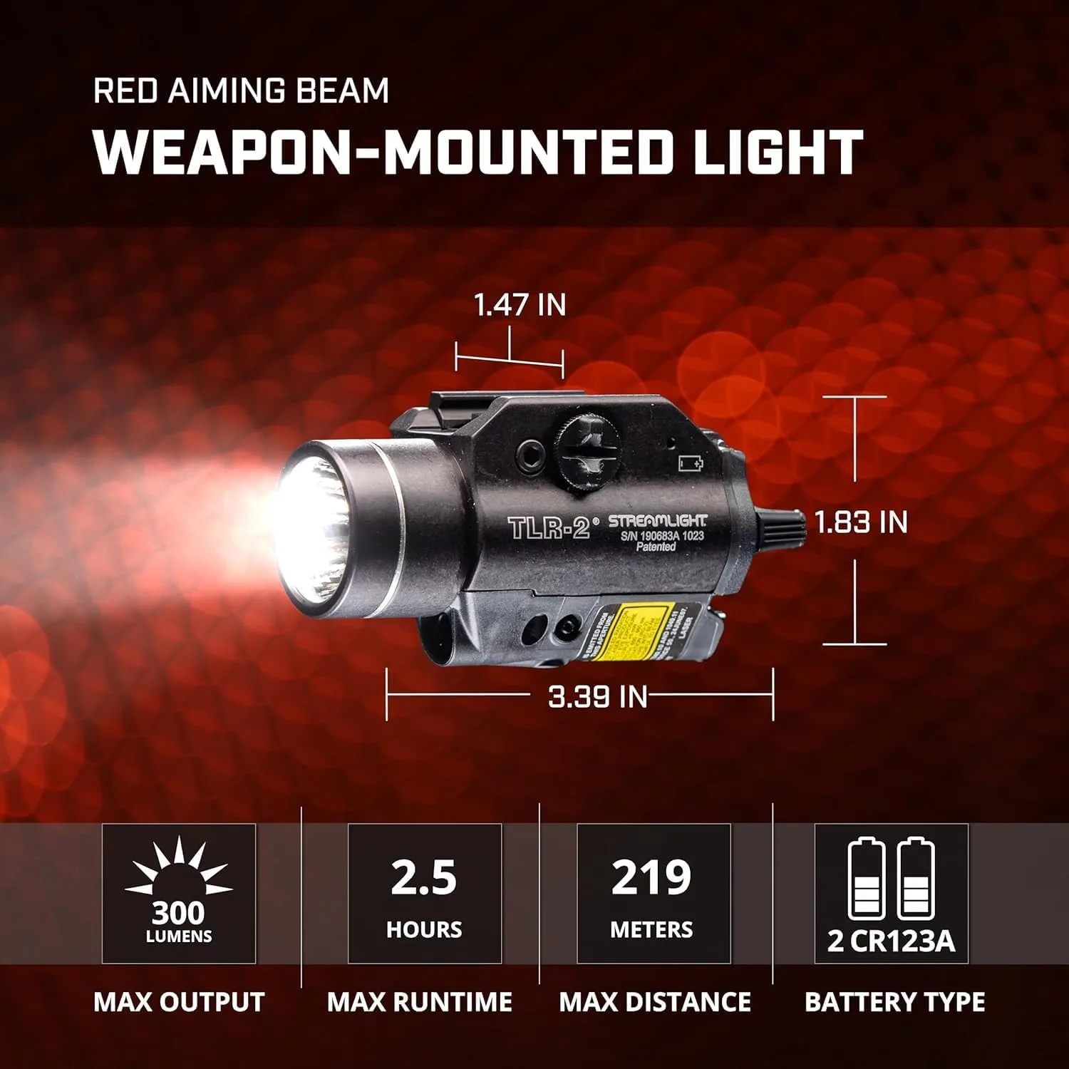 Streamlight 69120 TLR-2 300-Lumen Rail-Mounted Tactical Weapon Light with Integrated Red Aiming Laser Includes Key Kit
