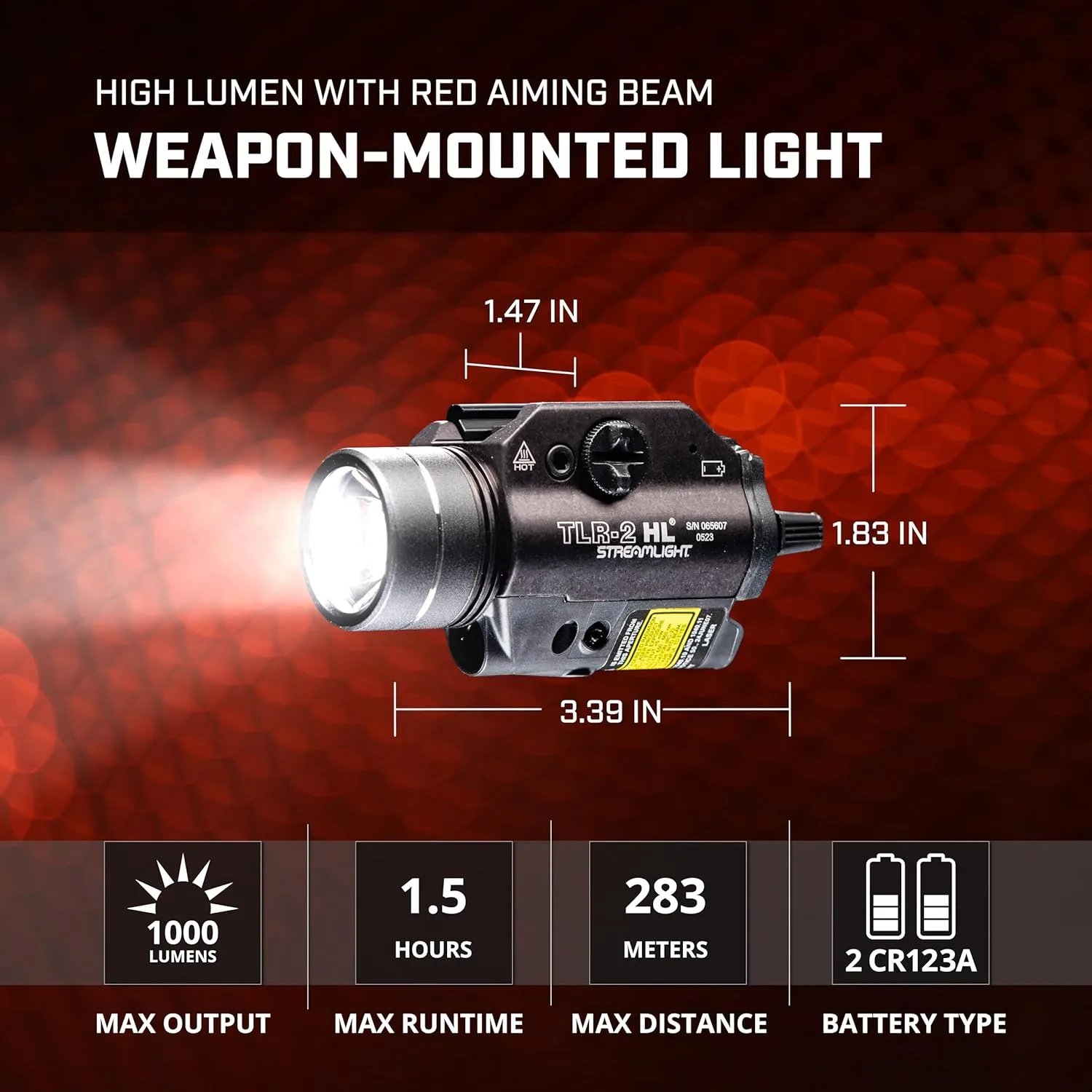 Streamlight 69261 TLR-2 HL 1000-Lumen Rail Mounted Weapon Light with integrated Red Aiming Laser Includes Key Kit for Select