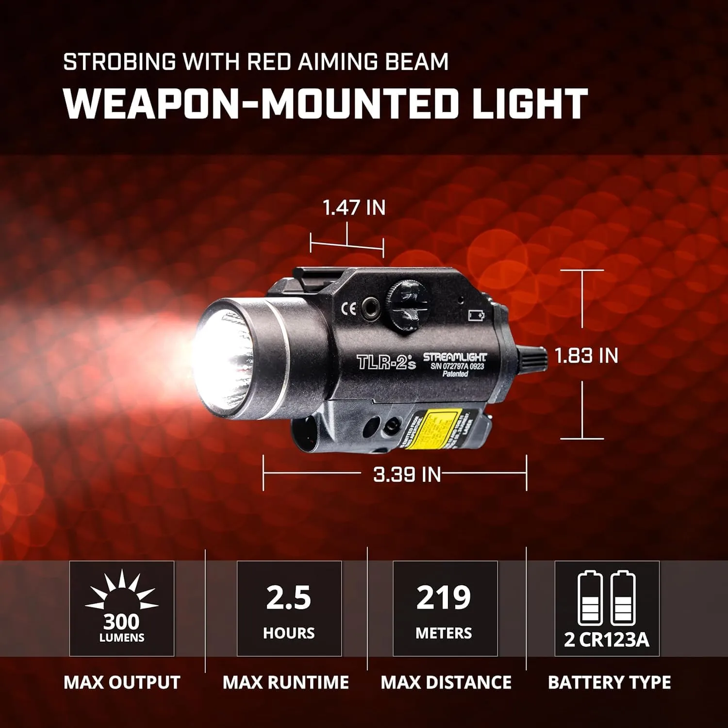 Streamlight 69230 TLR-2s 300-Lumen Rail-Mounted Tactical Weapon Light with Strobe and intergrated Red Beam, Black