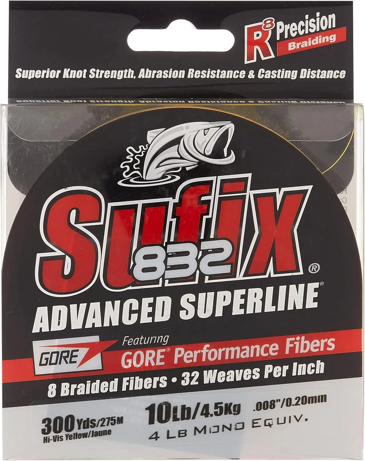 Sufix 832 Advanced Superline Braid, Hi-Vis Yellow, 10-Pound/300-Yard Spool (660-110Y)
