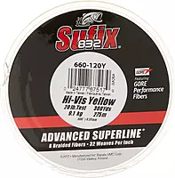 Sufix 832 Advanced Superline Braid, Hi-Vis Yellow, 20-Pound/300-Yard Spool (660-120Y)