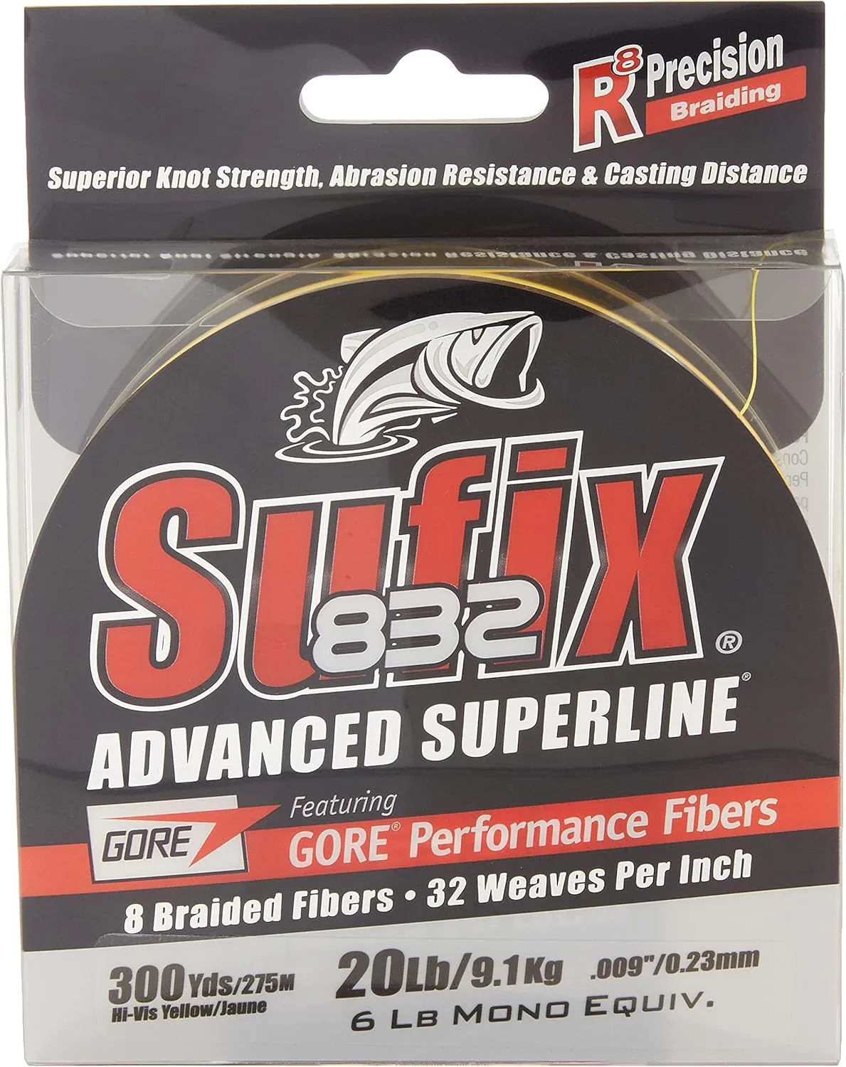 Sufix 832 Advanced Superline Braid, Hi-Vis Yellow, 20-Pound/300-Yard Spool (660-120Y)
