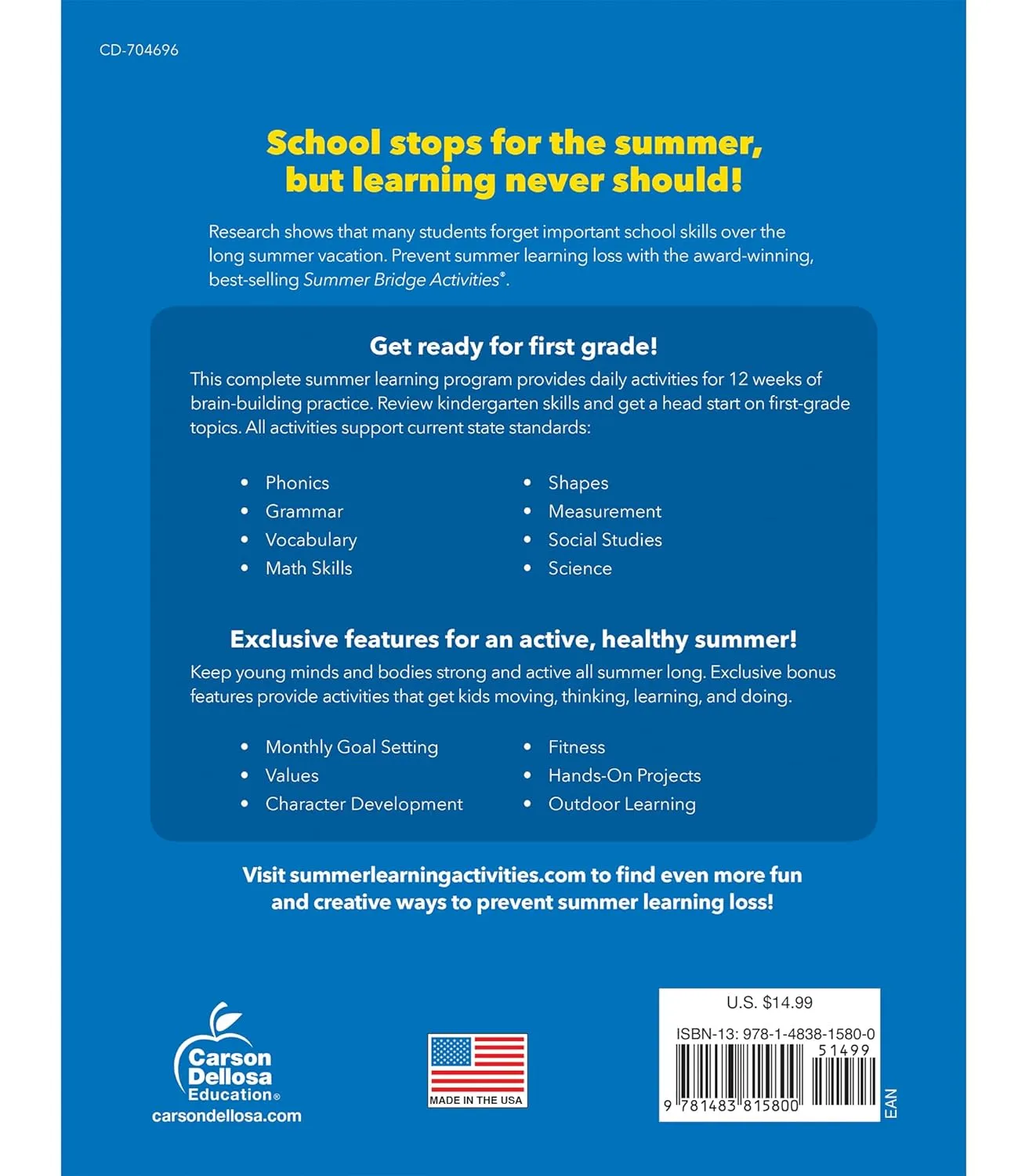Summer Bridge Activities Kindergarten to 1st Grade Workbooks, K-1 Activity Book With Math, Reading Comprehension, Science