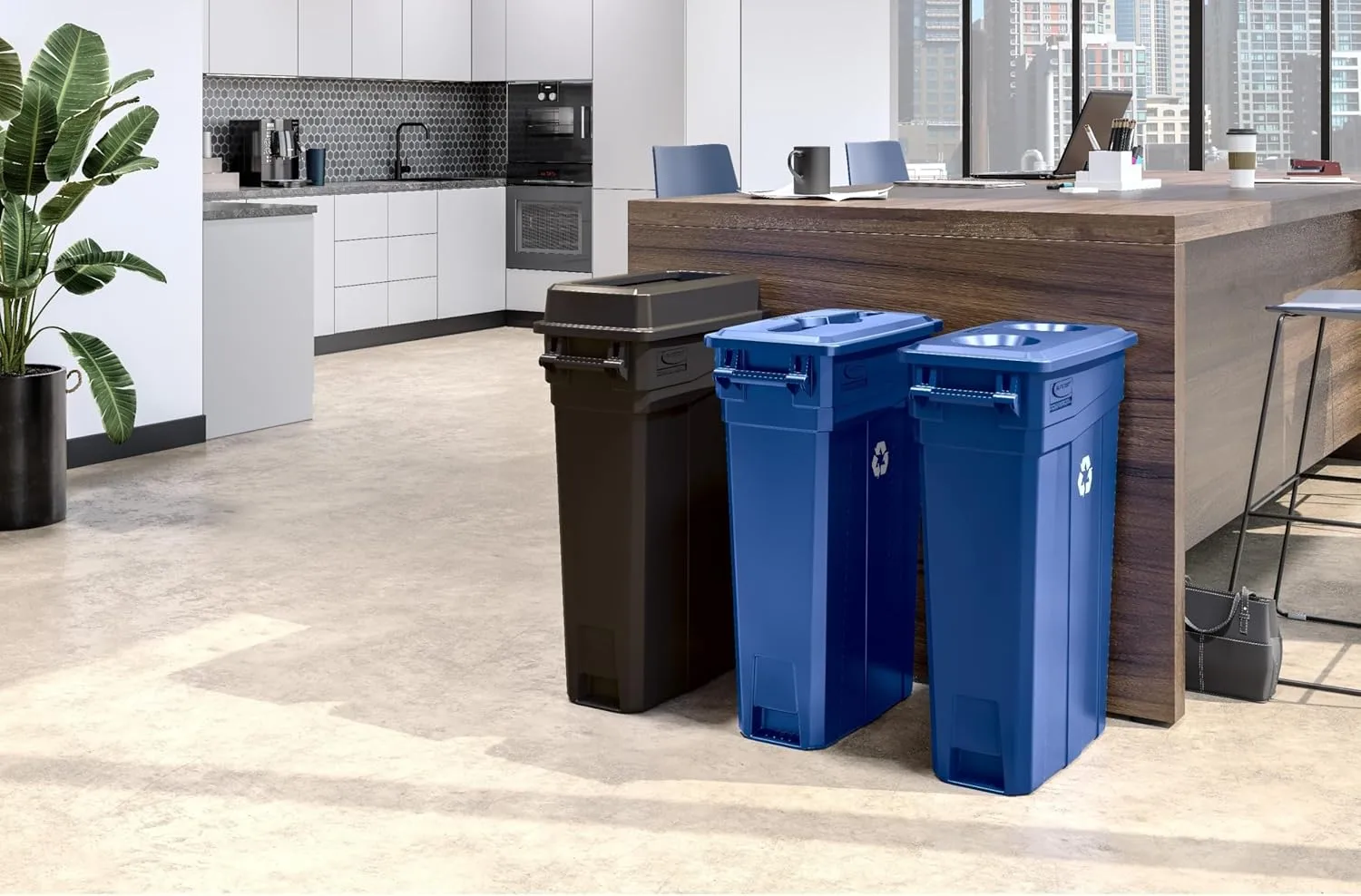 Suncast Commercial TCNH2030BK Narrow Trash Can With Handles, 30.00" Height x 11.08" Width, 23 gal Capacity, Black