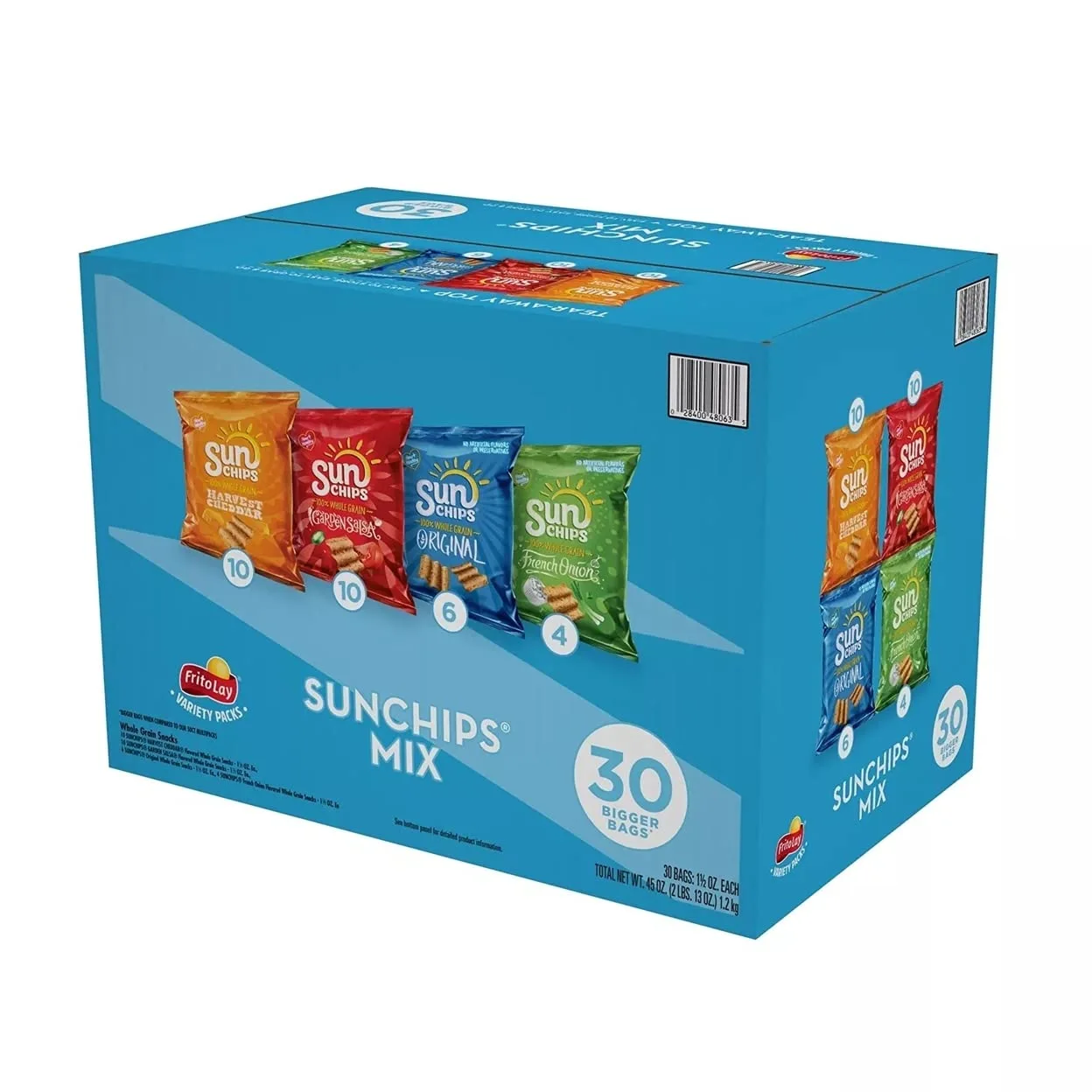 Frito-Lay Sunchips Variety Pack, 1.5 Oz Bags, Assorted Flavors, Pack Of 30 Bags