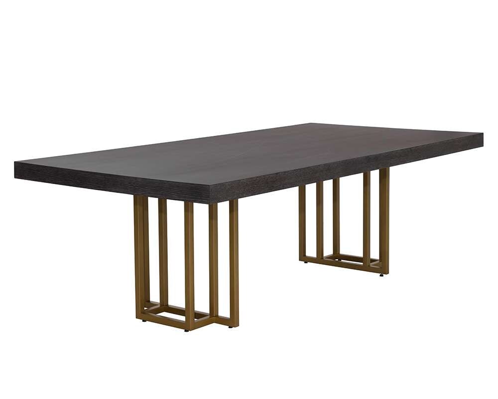 Sunpan Baldessara Rusic Brown Wood Bronze Steel Classic Dining Table - 94.5"W