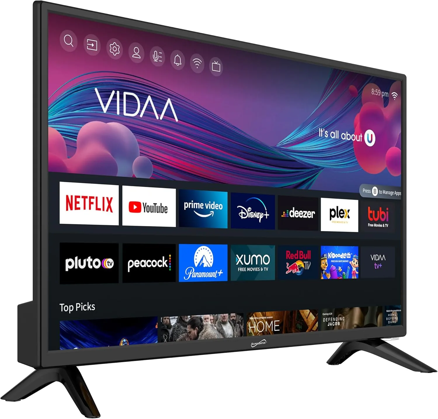 Supersonic SC-2426SDVD 24-inch LED Smart HDTV w/DVD, 1080p, WiFi, 3x HDMI