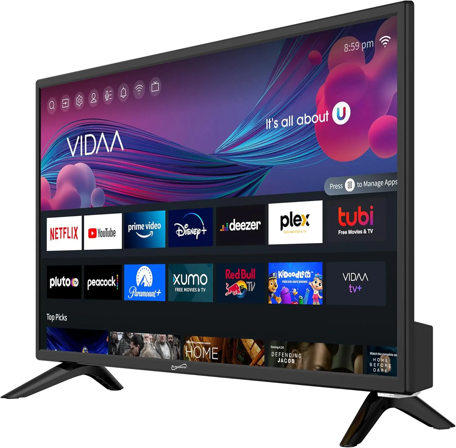 Supersonic SC-2426SDVD 24-inch LED Smart HDTV w/DVD, 1080p, WiFi, 3x HDMI