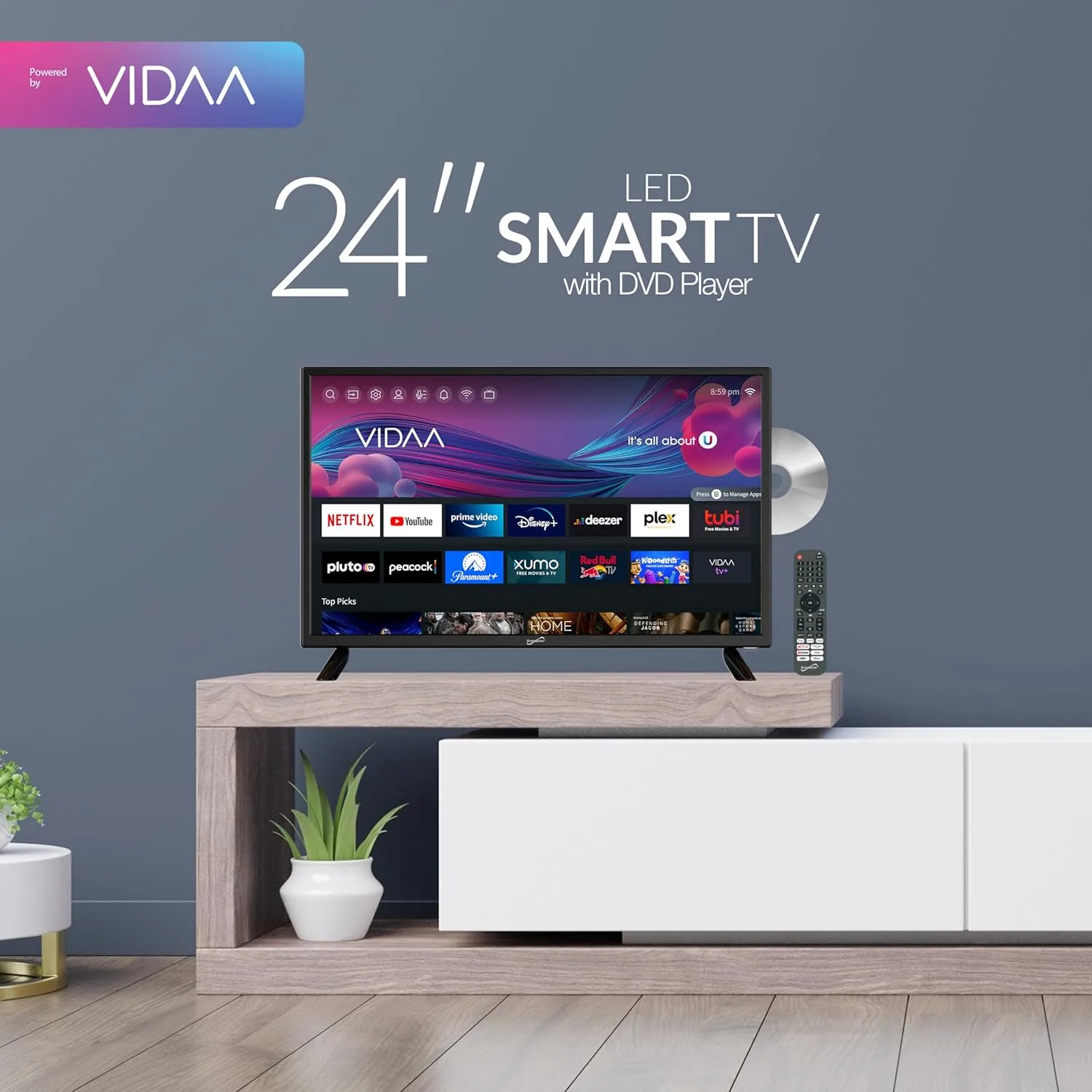 Supersonic SC-2426SDVD 24-inch LED Smart HDTV w/DVD, 1080p, WiFi, 3x HDMI