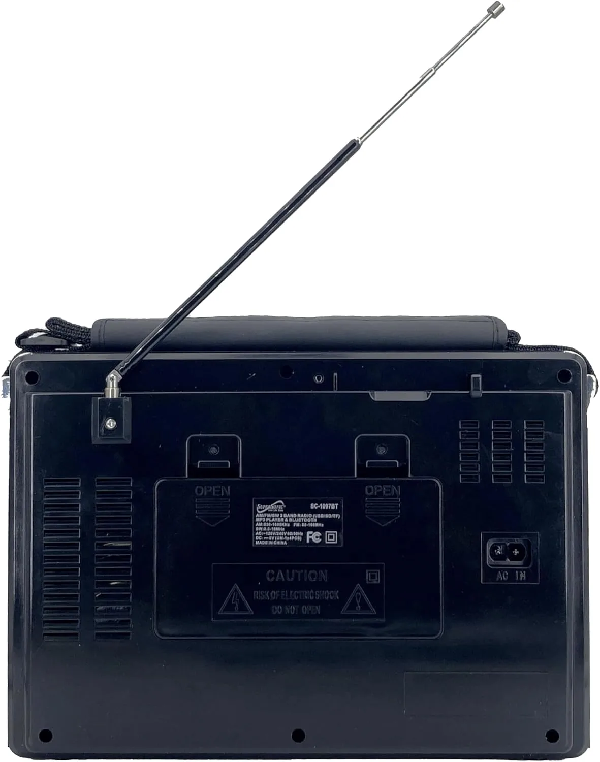 Supersonic SC-1097BT Portable 3 Band Radio with Bluetooth and Flashlight - Black