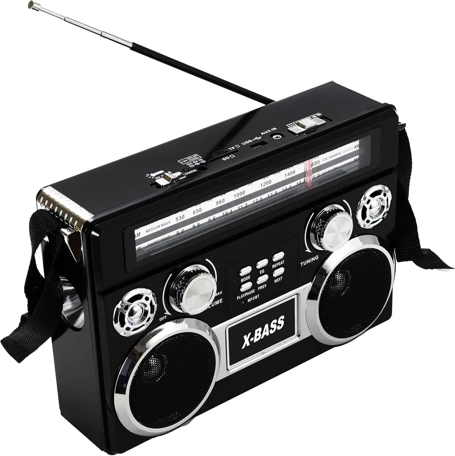 Supersonic SC-1097BT Portable 3 Band Radio with Bluetooth and Flashlight - Black