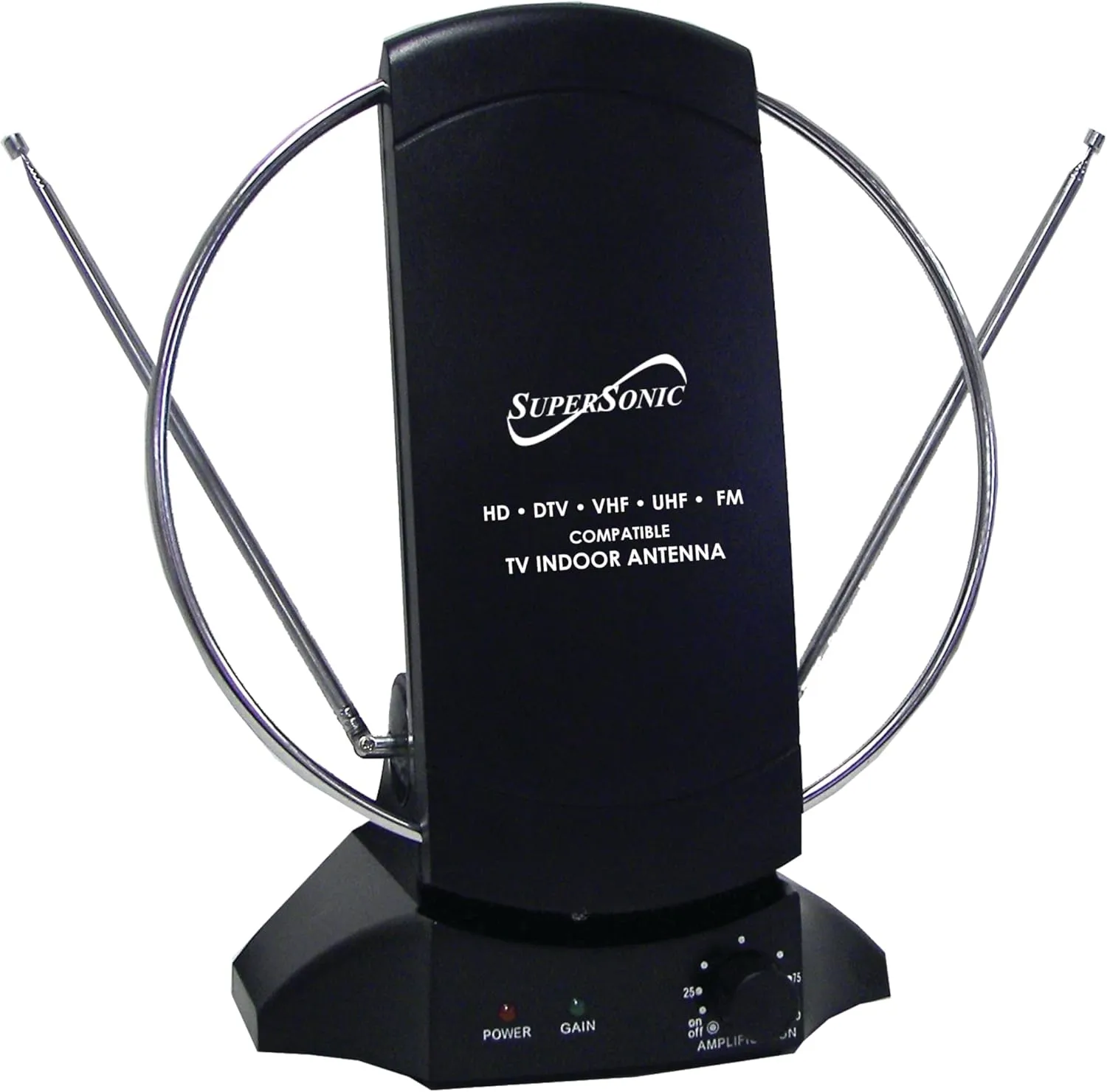 Supersonic SC-605 HDTV Digital Amplified Indoor Antenna, Supports 1080p/1080i/720p Broadcast, Receives Free Local Digital & Analog TV Signals, Noise Reduction, FM Reception, Range up to 40 Miles