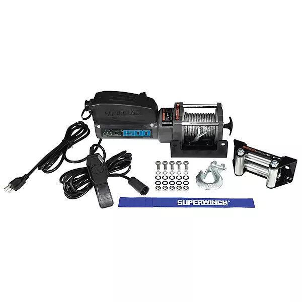 SUPERWINCH 1500 lb Capacity, Roller Fairlead, 1/8 in x 35 ft Steel Rope, 120V, Kit