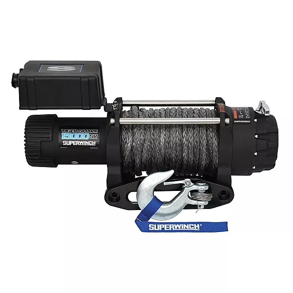 SUPERWINCH Tiger Shark, 15000 lb Capacity, Hawse Fairlead, 15/32 in x 78 ft Synthetic Rope, 12V, Kit