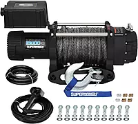SUPERWINCH Tiger Shark, 15000 lb Capacity, Hawse Fairlead, 15/32 in x 78 ft Synthetic Rope, 12V, Kit