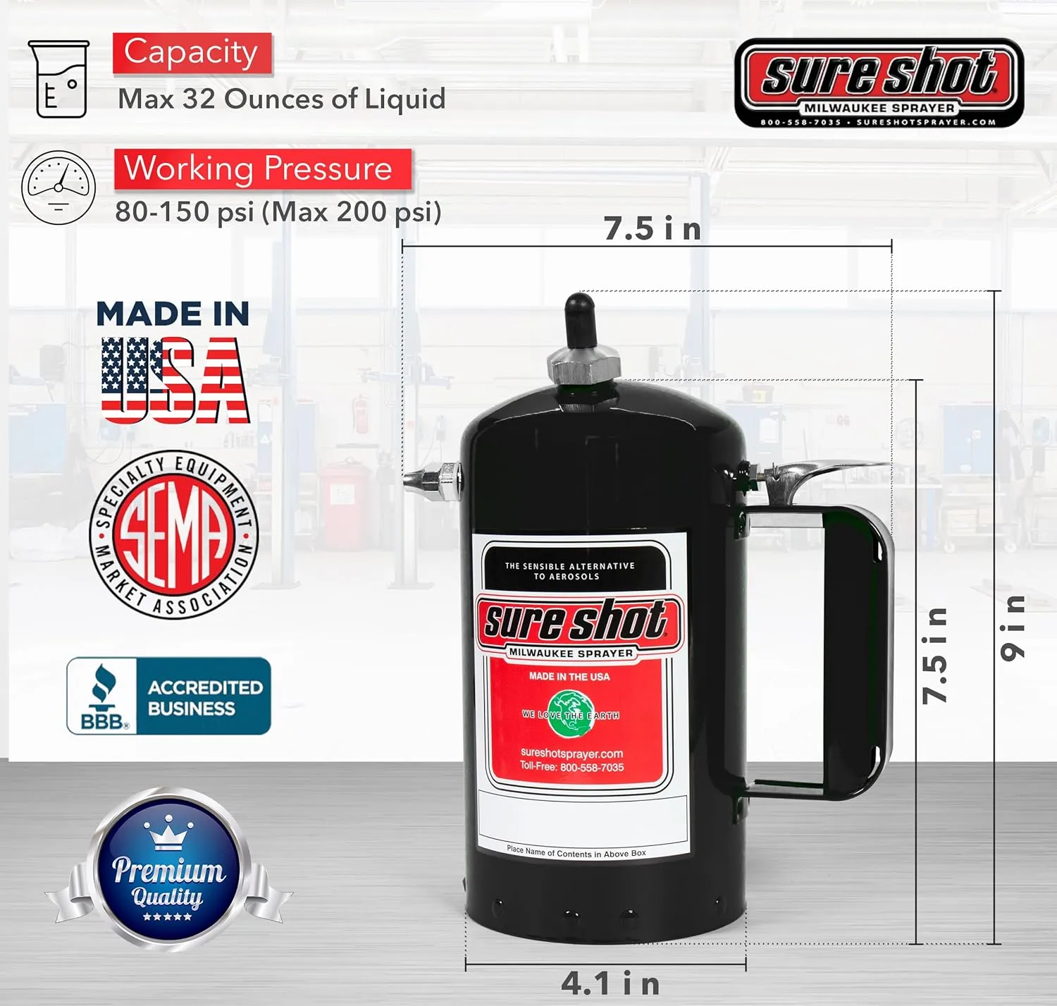 SURE SHOT A1000B 1-Quart Non Aerosol Sprayer - Refillable Pressurized Sprayer