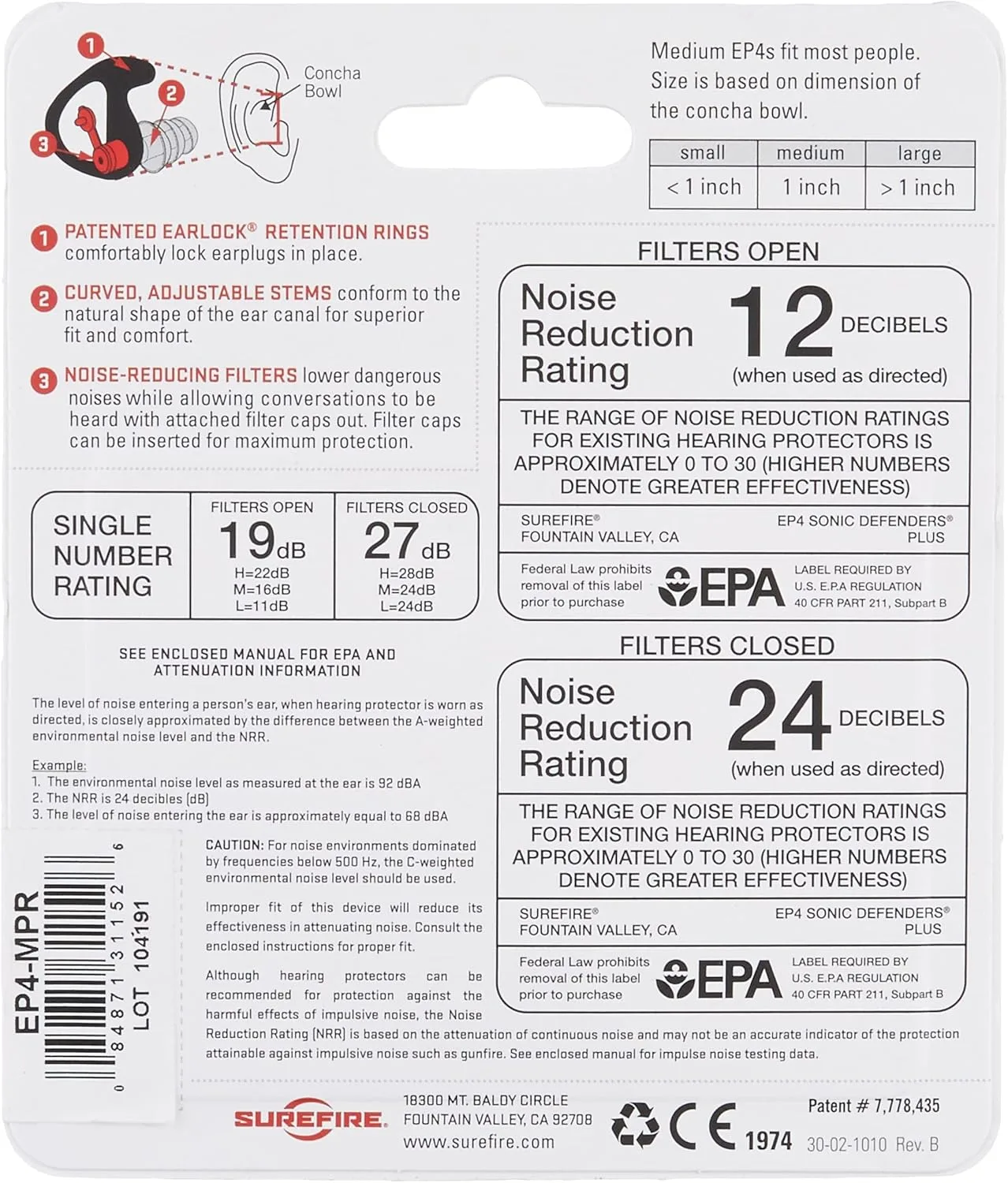 SureFire EP4 Sonic Defenders Plus filtered Earplugs