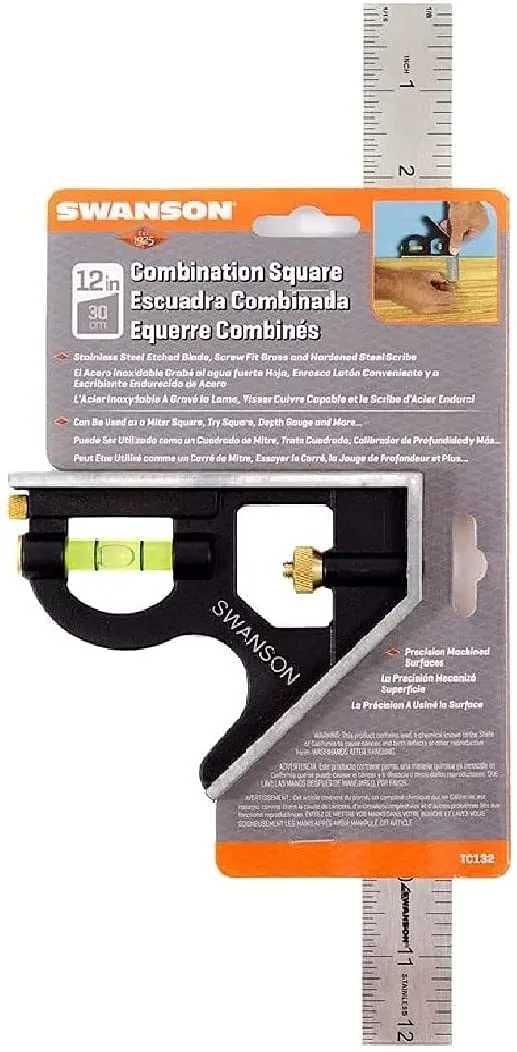 SWANSON TOOLS Combination Square with Die-Cast Zinc Body and Stainless Steel Rule
