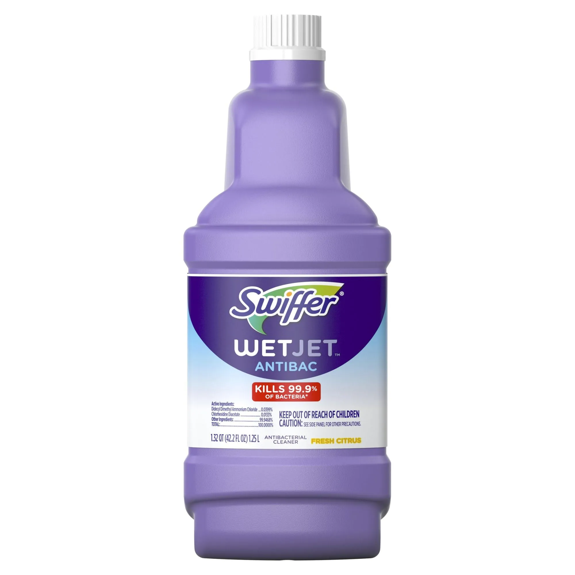 Swiffer WetJet Antibacterial Solution Refill for Floor Mopping and Cleaning, All Purpose Multi Surface Floor Cleaning Solution, Fresh Citrus Scent, 1.25 Liters 42.2 Fl Oz (Pack of 1)