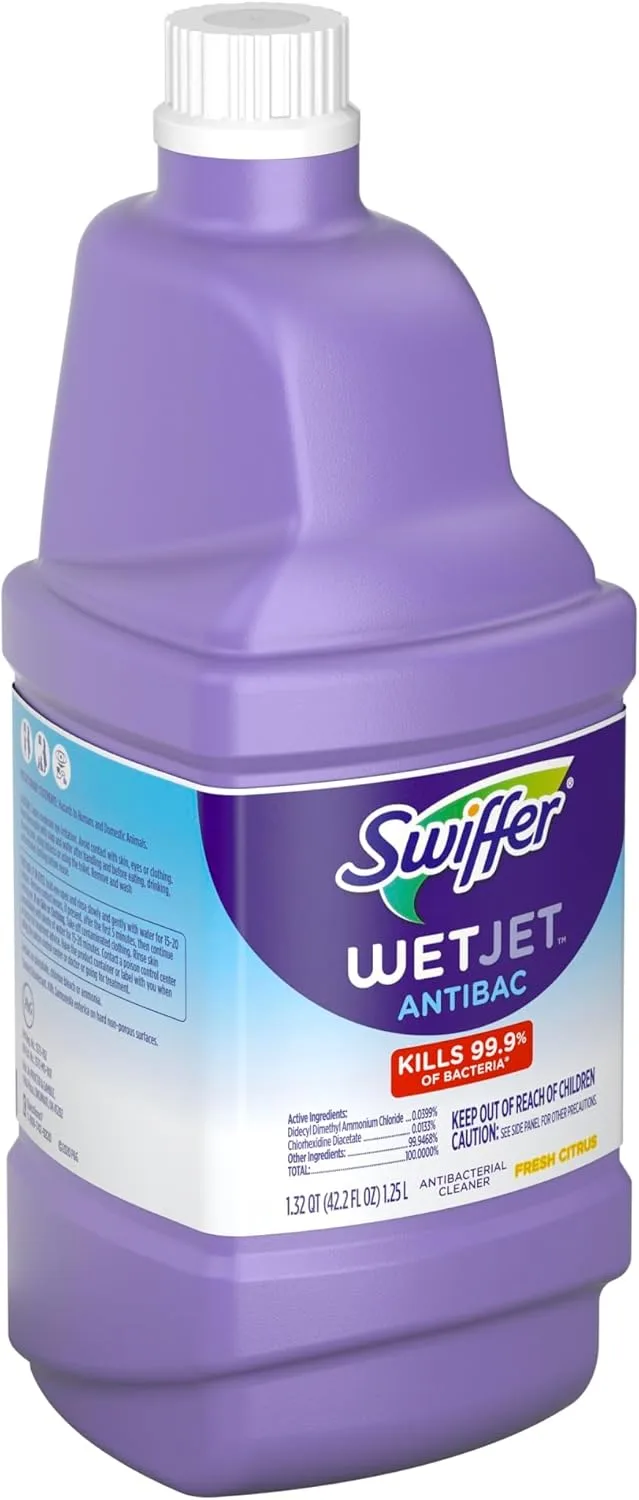 Swiffer WetJet Antibacterial Solution Refill for Floor Mopping and Cleaning, All Purpose Multi Surface Floor Cleaning Solution, Fresh Citrus Scent, 1.25 Liters 42.2 Fl Oz (Pack of 1)